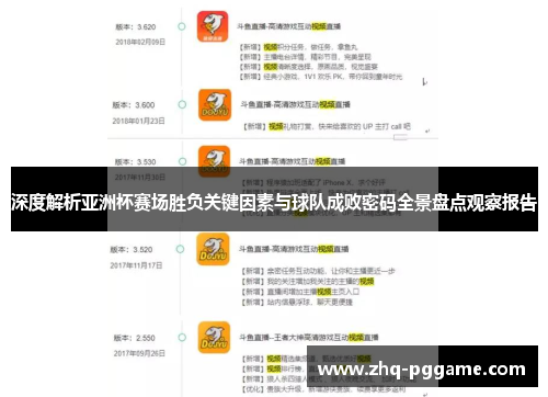 深度解析亚洲杯赛场胜负关键因素与球队成败密码全景盘点观察报告